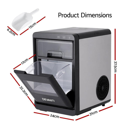Devanti Ice Maker Machine 20kg Chewable Nugget Ice Countertop w/Self Cleaning.