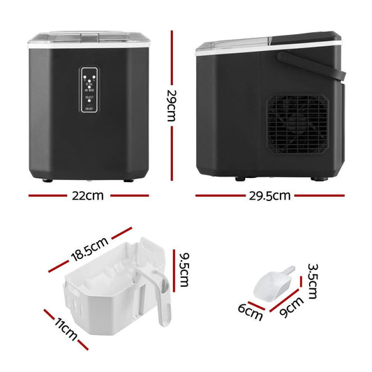 Devanti 12kg Ice Maker Machine 1.3L w/Scoop Holder Black.