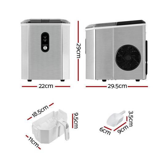 Devanti Portable Ice Maker Machine Ice Cube 12kg Bar Countertop Stainless Steel.