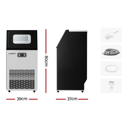 Devanti Commercial Ice Maker Machine 45kg Ice Cube Tray Bar Stainless Steel.