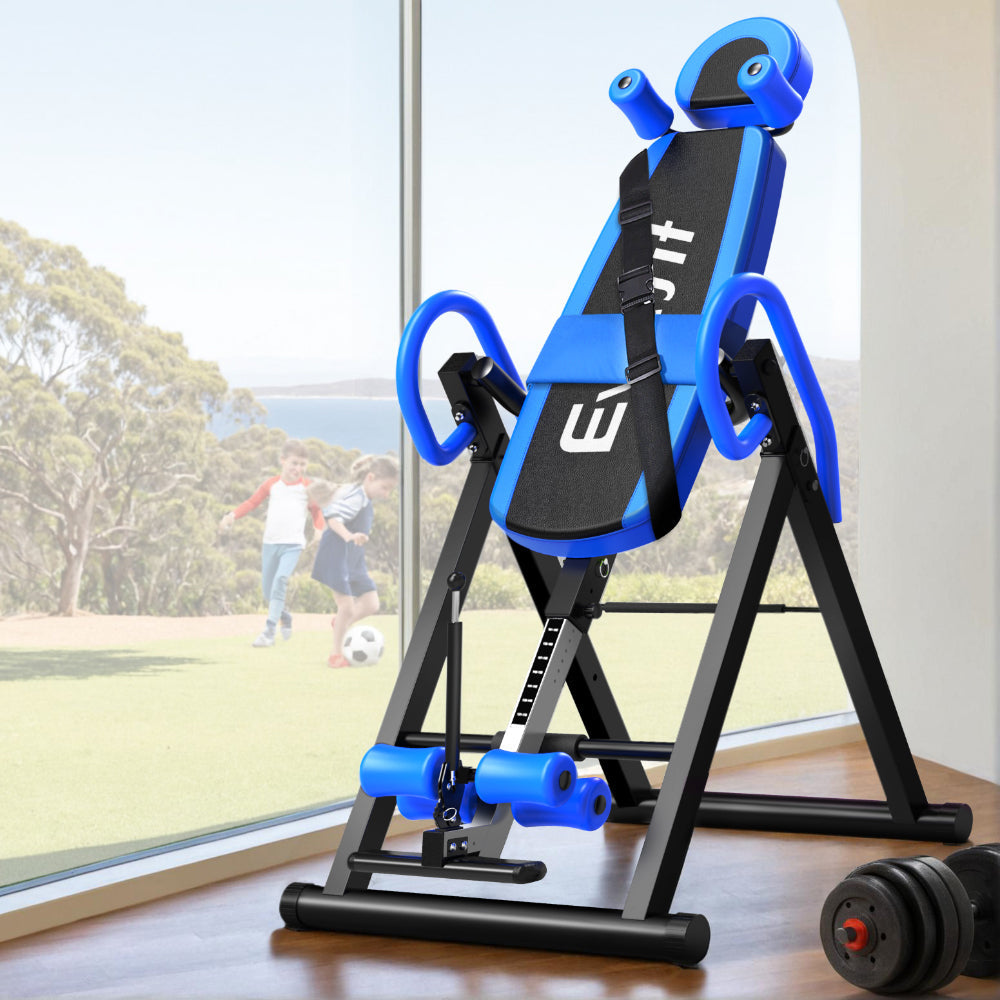 Everfit Inversion Table Gravity Exercise Inverter Back Stretcher Home Gym Blue.