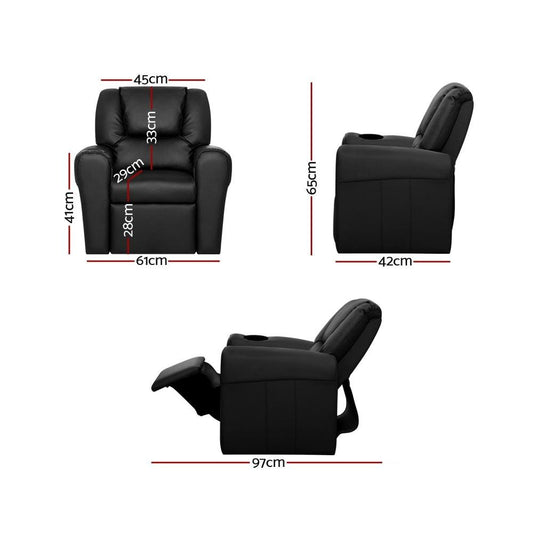 Keezi Kids Recliner Chair PU Leather Sofa Lounge Couch Children Armchair Black.