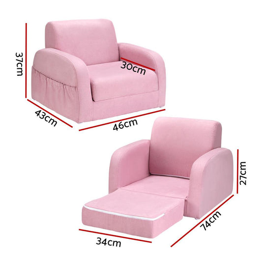 Keezi Kids Sofa 1 Seater Children Flip Open Couch Lounger Armchair Soft Pink.
