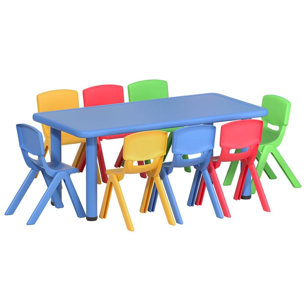 Keezi 9PCS Kids Table and Chairs Set Children Study Desk Furniture Plastic 8 Chairs.