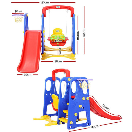 Keezi Kids Slide Swing Set Basketball Hoop Outdoor Playground Toys 120cm Blue.