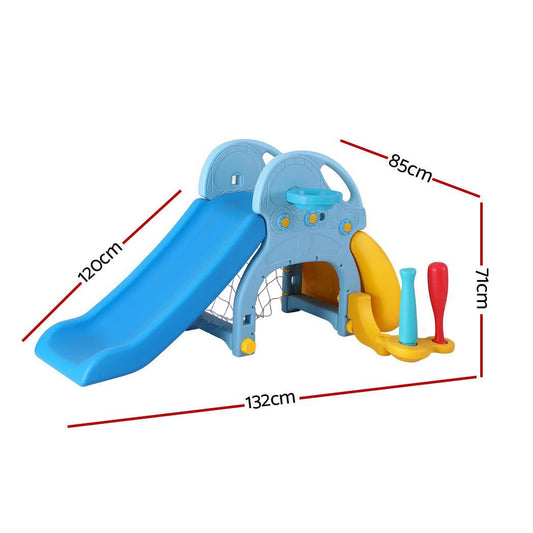 Keezi Kids Slide Set Baseball Bat Basketball Hoop Outdoor Playground 120cm Blue.