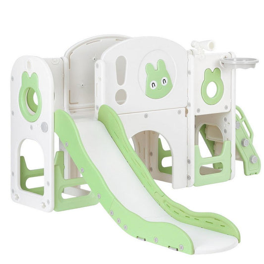 Keezi Kids Slide Swing Set Ball Hoop Rings Football Outdoor Toys Green.
