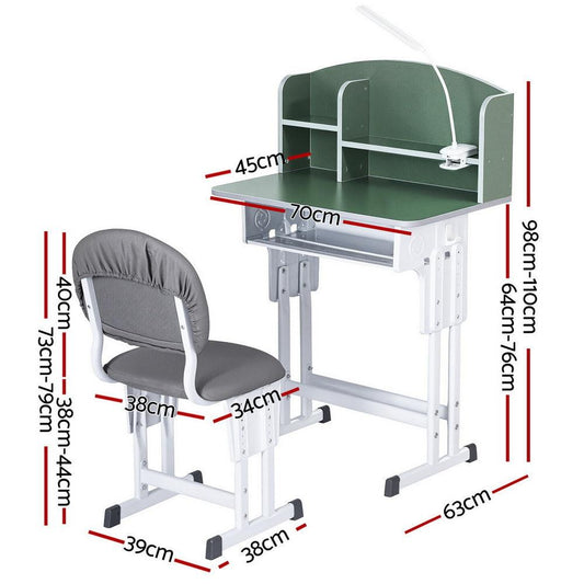 Keezi Kids Study Desk Chair Set Adjustable Ergonomic Table LED Lamp Green.