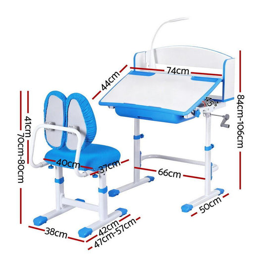 Keezi Kids Study Desk Chair Set Adjustable Ergonomic Table LED Lamp Blue.