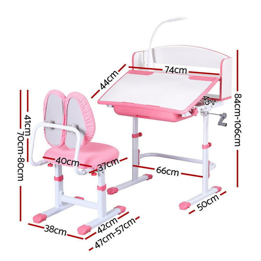 Keezi Kids Study Desk Chair Set Adjustable Ergonomic Table LED Lamp Pink.