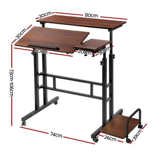 Artiss Laptop Desk Table Adjustable Dark Wood 80CM.