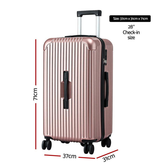 Wanderlite 28" Trunk Luggage Suitcase Travel 5 Wheels Type-C Port TSA Rose Gold.