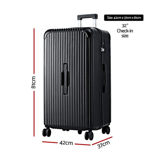 Wanderlite 32" Trunk Luggage Suitcase Travel 5 Wheels Type-C Port TSA Black.