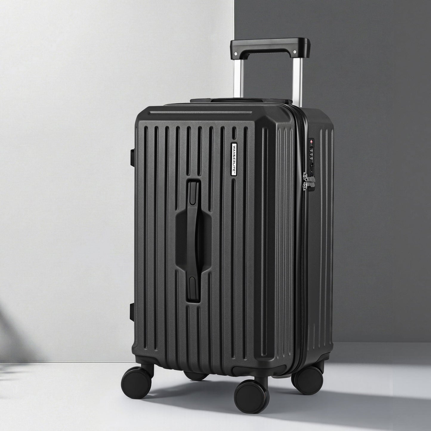 Wanderlite 20" Trunk Luggage Suitcase Travel Carry On TSA Lock Black