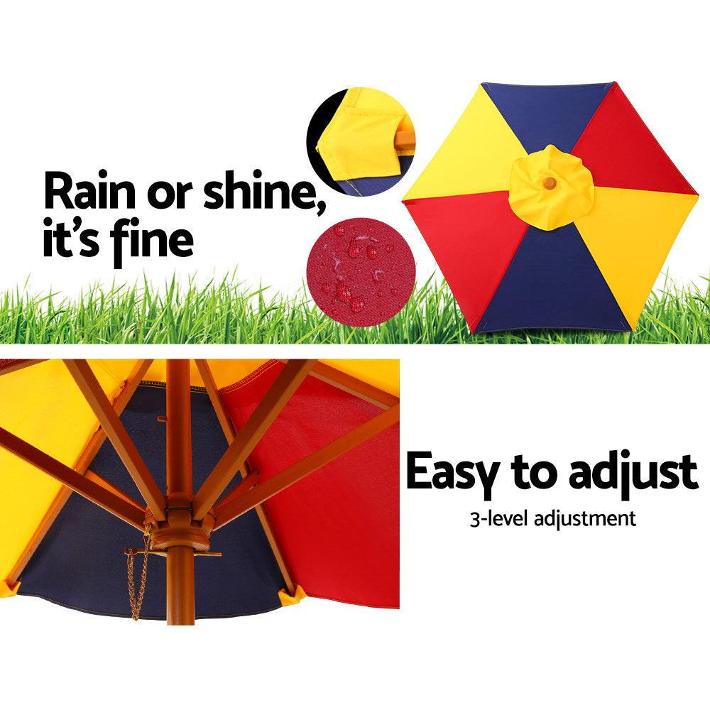 Keezi Kids Wooden Picnic Table Set with Umbrella.