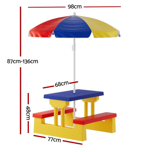 Keezi Kids Outdoor Table and Chairs Set Picnic Bench Umbrella Children Indoor.