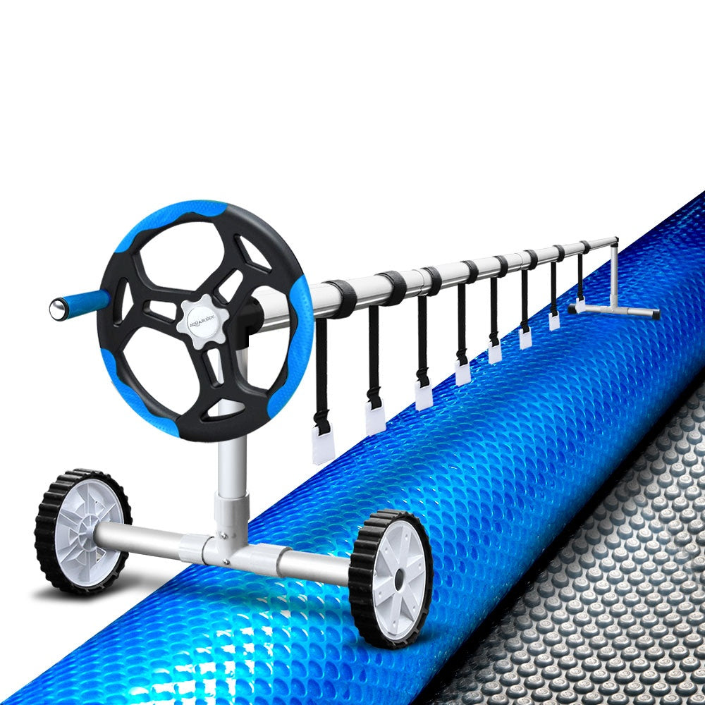 Aquabuddy Pool Cover 500 Micron 8x4.2m Blue Swimming Pool Solar Blanket 5.5m Roller