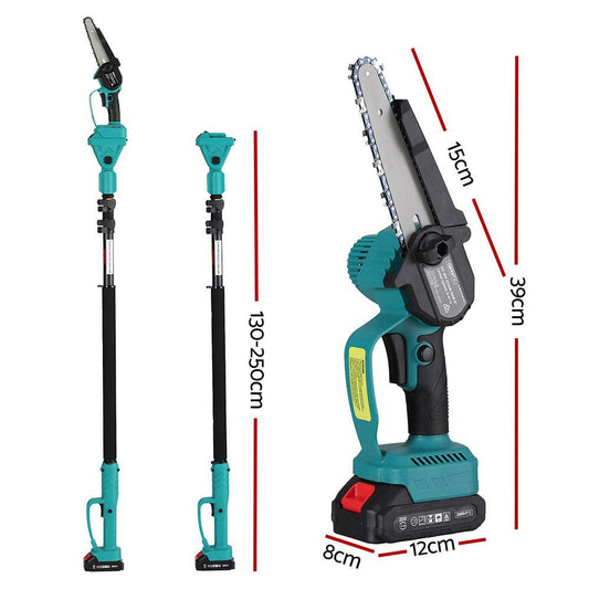 Giantz Telescopic Pole Chainsaw 6 Inch Cordless Tree Trimmer Kit 20V Battery.