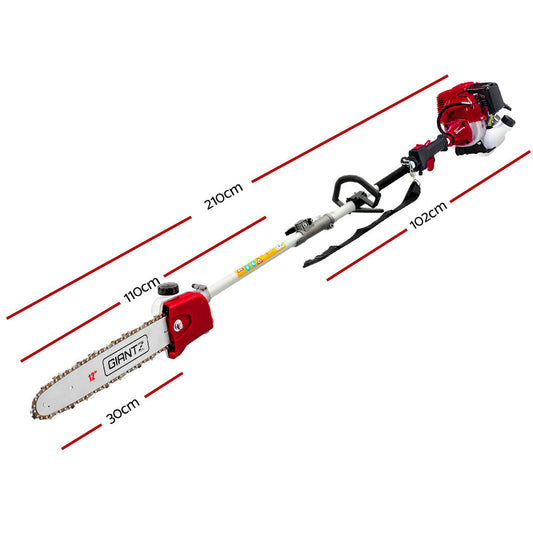 Giantz 4 Stroke Pole Chainsaw Petrol Hedge Trimmer Tree Pruner 12'' 9 In 1.