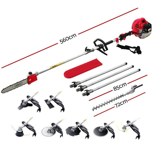 Giantz 65CC Pole Chainsaw Hedge Trimmer Brush Cutter Whipper Snipper Saw 9-in-1 5.6m.