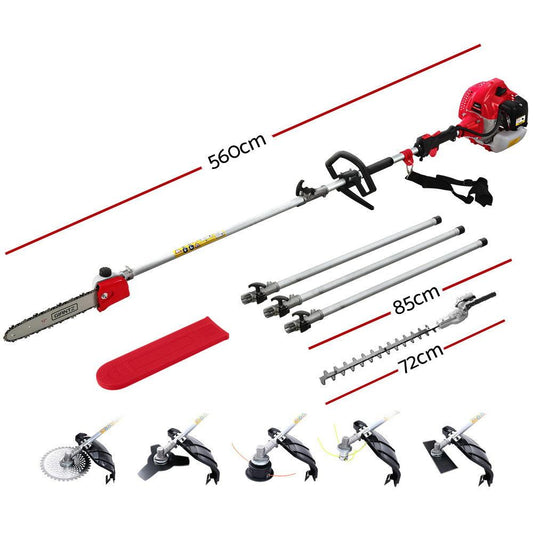Giantz 65CC Pole Chainsaw Hedge Trimmer Brush Cutter Whipper Snipper 7-in-1 5.6m.