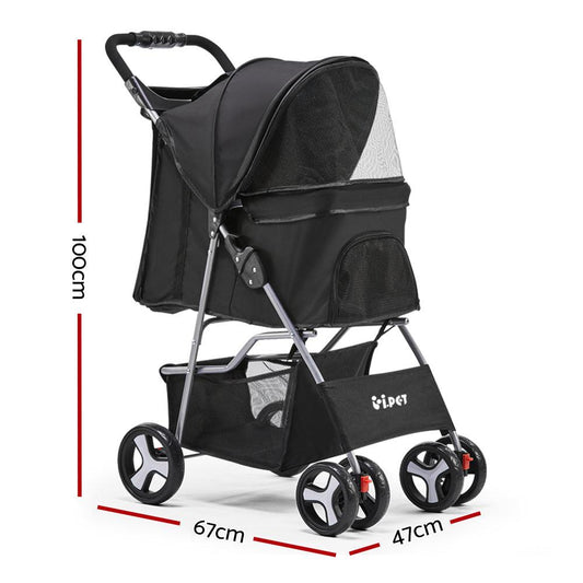 i.Pet 4 Wheel Pet Stroller - Black.