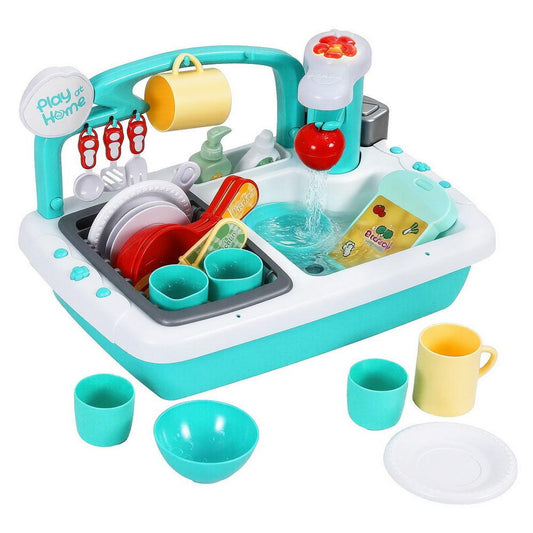 Keezi Kids Kitchen Play Set Play Pretend Sink Dishwasher Toys Green.
