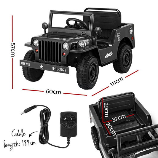 Rigo Kids Electric Ride On Car Jeep Military Off Road Toy Cars Remote 12V Black.