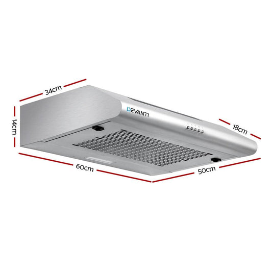 Devanti 600mm Range Hood 60cm Rangehood Stainless Steel.