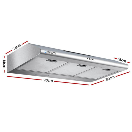 Devanti 900mm Range Hood 90cm Rangehood Stainless Steel.