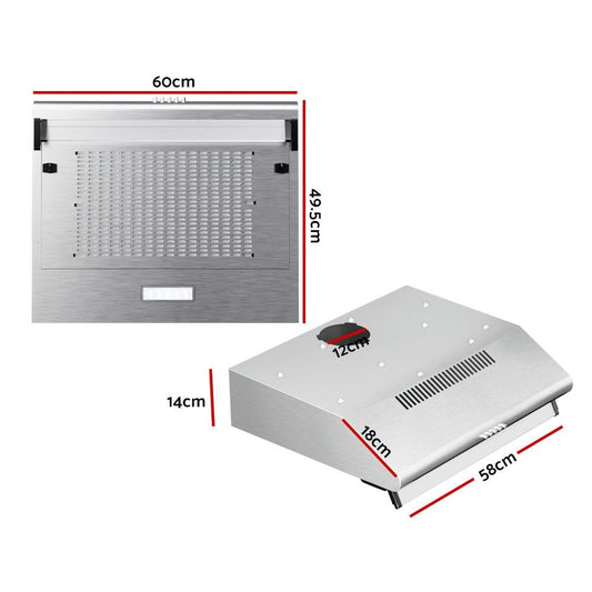 Devanti 600mm Range Hood 60cm Rangehood Kitchen Canopy LED Light Stainless Steel.