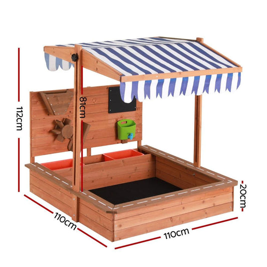 Keezi Kids Sandpit Wooden Canopy Sandbox With Cover Funnel Outdoor Toys 110cm.