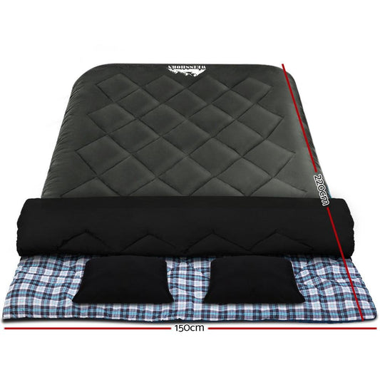 Weisshorn Sleeping Bag Double Pillow Thermal Camping Hiking Tent Grey -10°C.