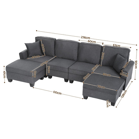 Artiss Modular Sectional U Shaped Storage Sofa Couches for Living Room Grey