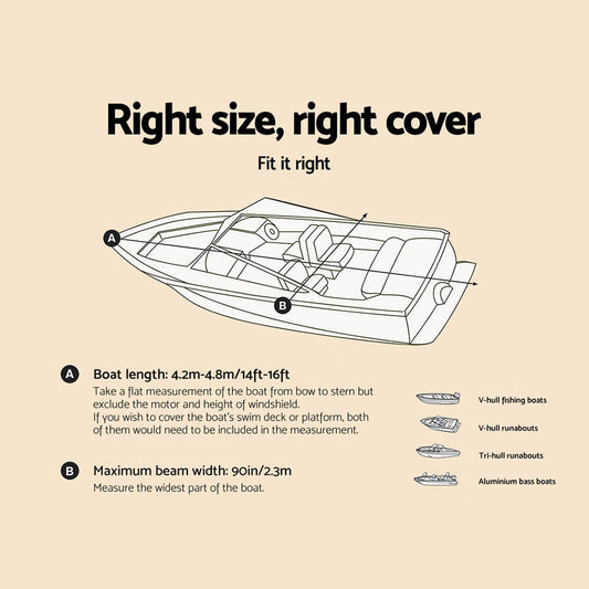 Seamanship 14- 16ft Boat Cover Trailerable Marine Grade 600D.