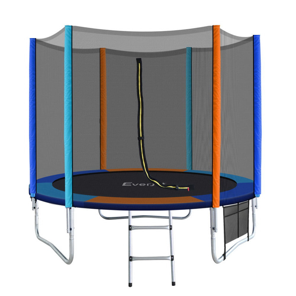Everfit 8FT Trampoline for Kids w/ Ladder Enclosure Safety Net Pad Gift Round.