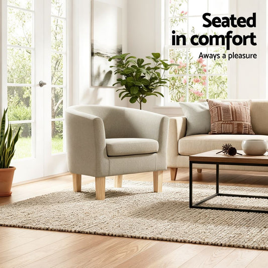 Artiss Armchair Tub Chair Beige Abby