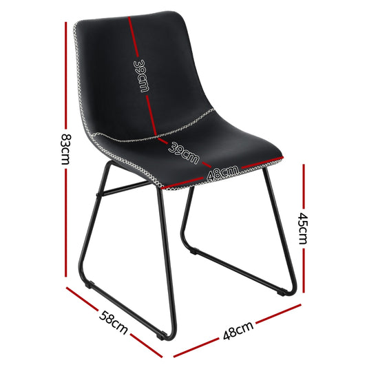 Artiss 2x Dining Chairs Retro PU Leather Kitchen Lounge Cafe Accent Chair Black
