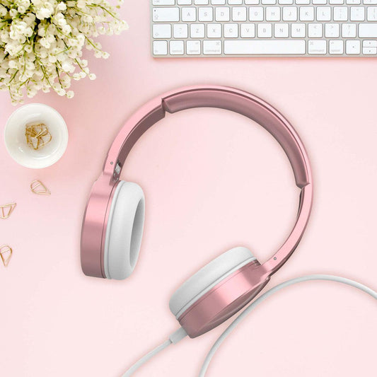 Laser Wired Headphones with 40mm Drivers Rose Gold.