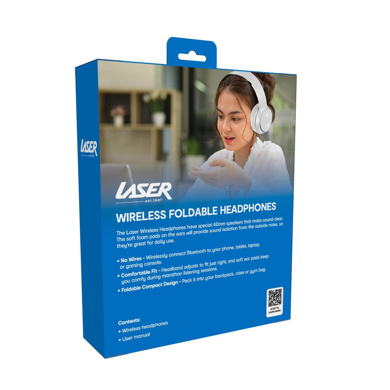 Laser Foldable Bluetooth Headphones with Mic Bright White.