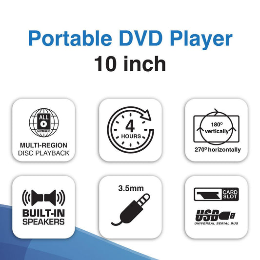 Laser 10â Portable DVD Player with Anti-Skip Technology.