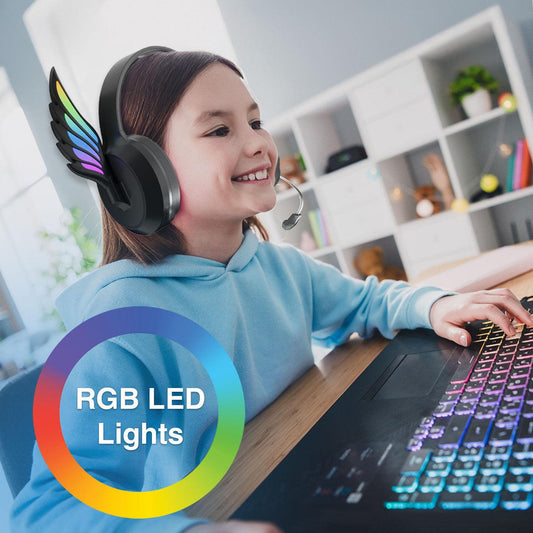 Laser Kids Angel Wings Headphones with Mic Black.