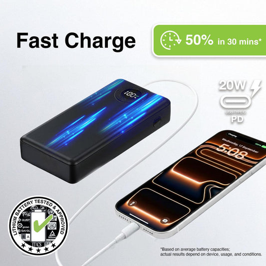 Laser 20000mAh Powerbank Battery Display Black.