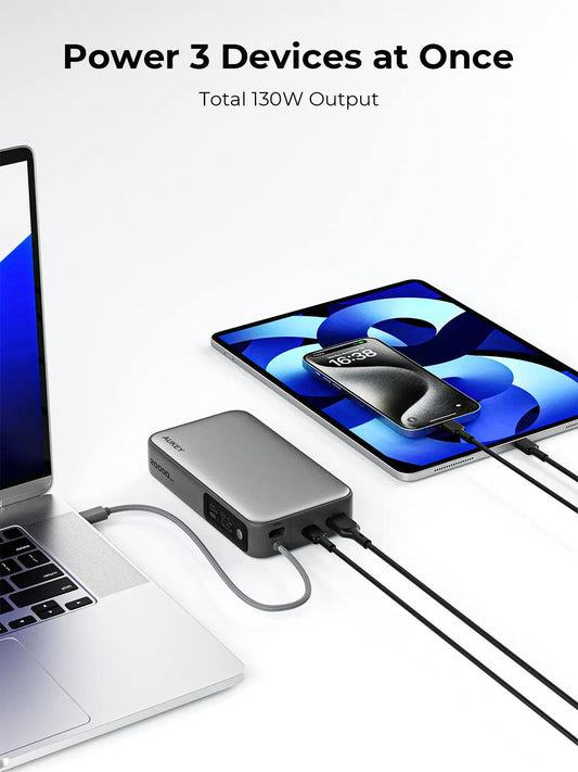 Aukey Spark Sling 20000 Compact Fast Charging Power Bank with Built-in USB-C Cable (PB-Y48).