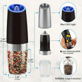 Gravity Electric Salt and Pepper Grinder Set, Battery Powered LED Light One Hand Automatic Operation, Adjustable Coarseness Mill Grinders Shakers Black, Kitchen Gadgets Gift Ideas.