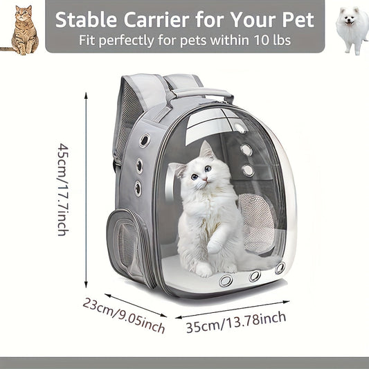 (GREY)Replacement Transparent Pet Backpack with Zipper Closure - Heavy-Duty Structure, Ventilated and Padded Lining - Portable Travel Carrier for Cats, Small Dogs, Airplanes, Trains, Cars - Safe and Comfortable Carrier Backpack for Busy Pet Owners - Ideal