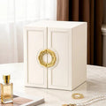 White 1 Large Faux Leather Jewelry Storage Box with 5 Drawers and Gold Handles - An elegant rectangular storage space for rings, necklaces, bracelets, earrings, and watches - Features soft fabric lining, side door design, textured surface finish - Luxur