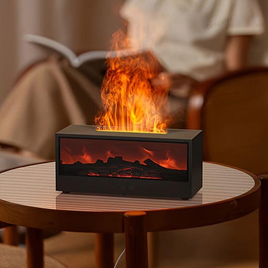 Aromatic Essential Oil Fireplace Diffuser Color Flame Diffuser Bonfire Fireplace Humidifier with Remote for Home and Office(WHITE).