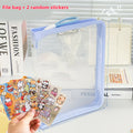 Macaron Candy Student File Bag + PET Animal Stickers - Hand-Carry Large Capacity Waterproof A4 Zipper Transparent Exam Paper & Textbook Storage Bag, Folder(blue)