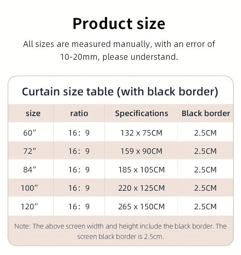 84inPortable and mobile projection screen with tripod stand, 16:9 HD format, suitable for home theater and indoor wall mounting. Made of polyester fabric, easy to set up and use. Ideal for office presentations and home entertainment, ready to use right ou.